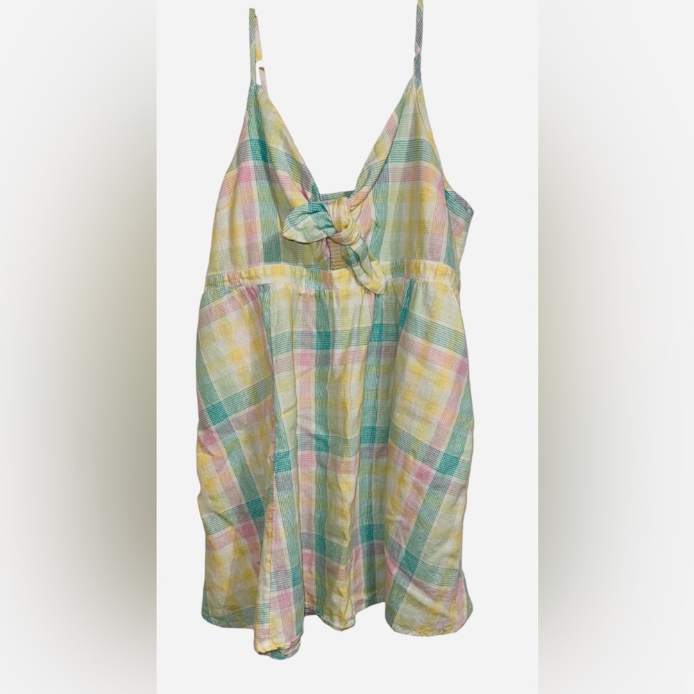 Old Navy Pastel Plaid Tie-Front Mini Sundress in Yellow, Green, Pink